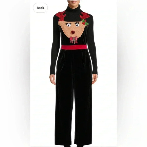 No Boundaries Velvet Reindeer Jumpsuit Black Size XXL (19 Juniors) Christmas - Picture 1 of 8